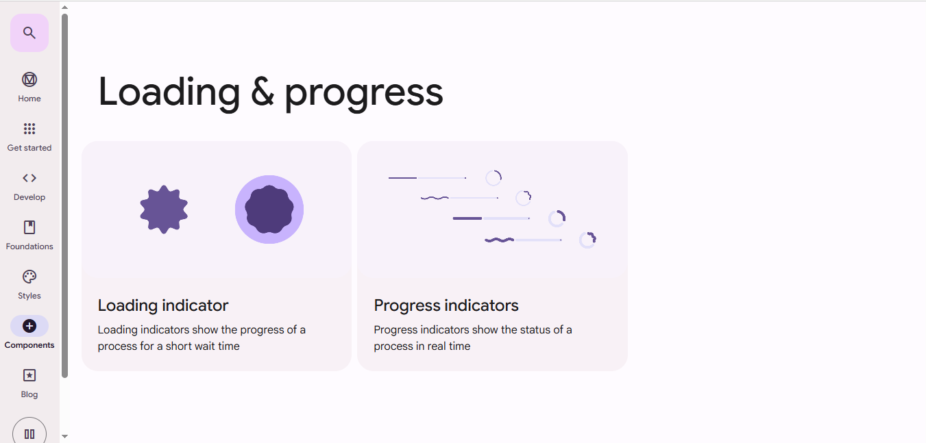 A screenshot from Material Design about Loading indicators and Progress. indicators.